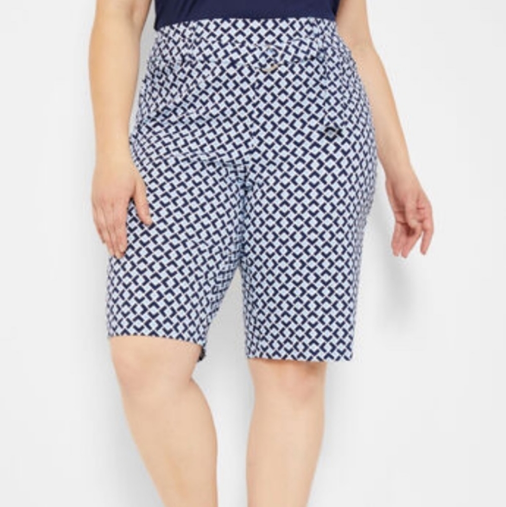 Ashley Stewart Womens Blue Multi Colored Pattern Shorts Size 14/16 NWT